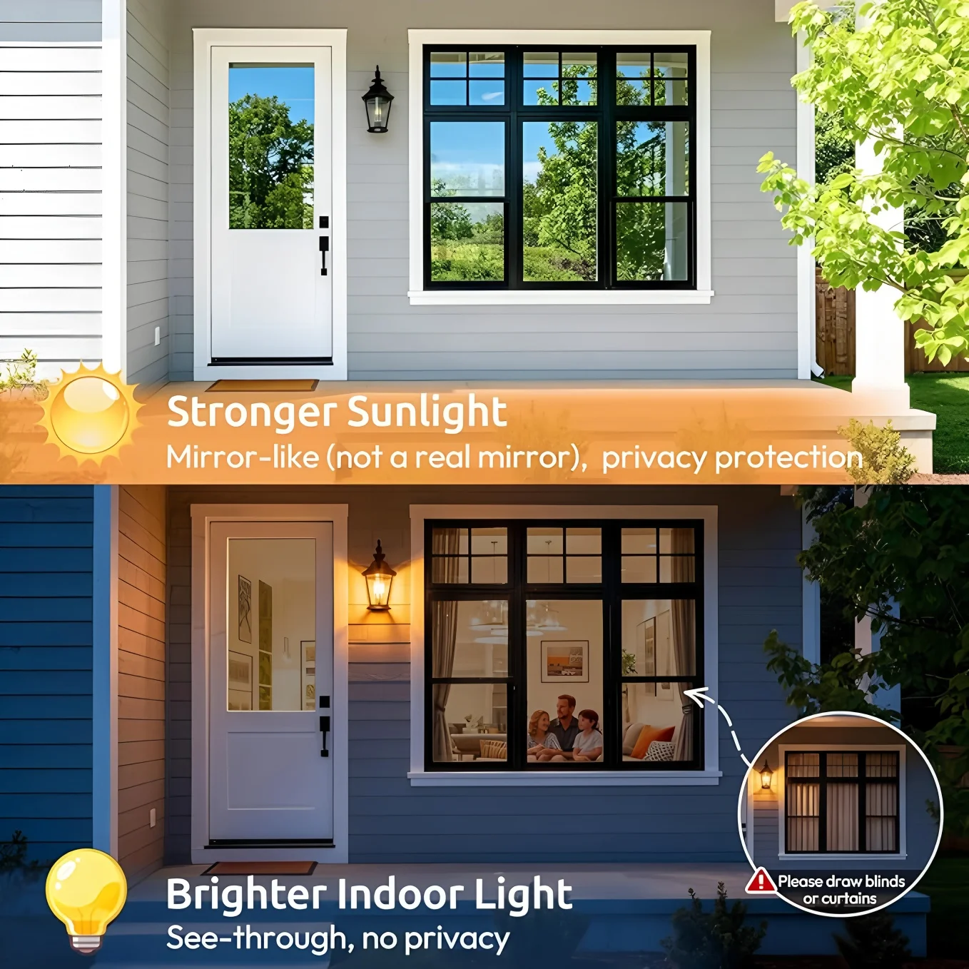 One Way Window Privacy Film Anti Look Mirror Tint Foil Vinyl Glass Sun Blocking Stickers UV Covering Static Cling Window Film