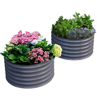 Dropship 60*60*28cm Round Metal Raised Garden Bed Patio Planter Raised Beds Outdoor Garden Planter Box for Vegetable Flower Herb