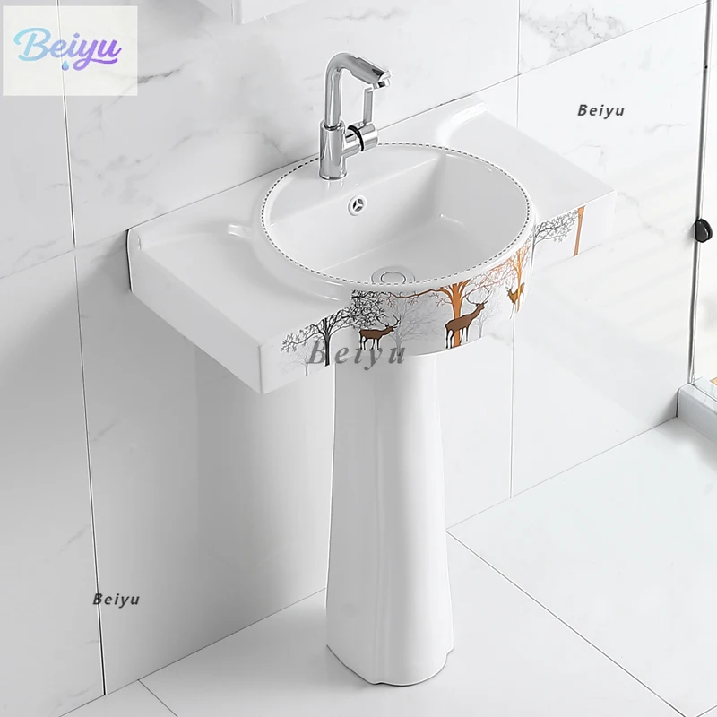 

Column type washbasin Small apartment bathroom Integrated ceramic mini floor wash basin Household balcony No punching