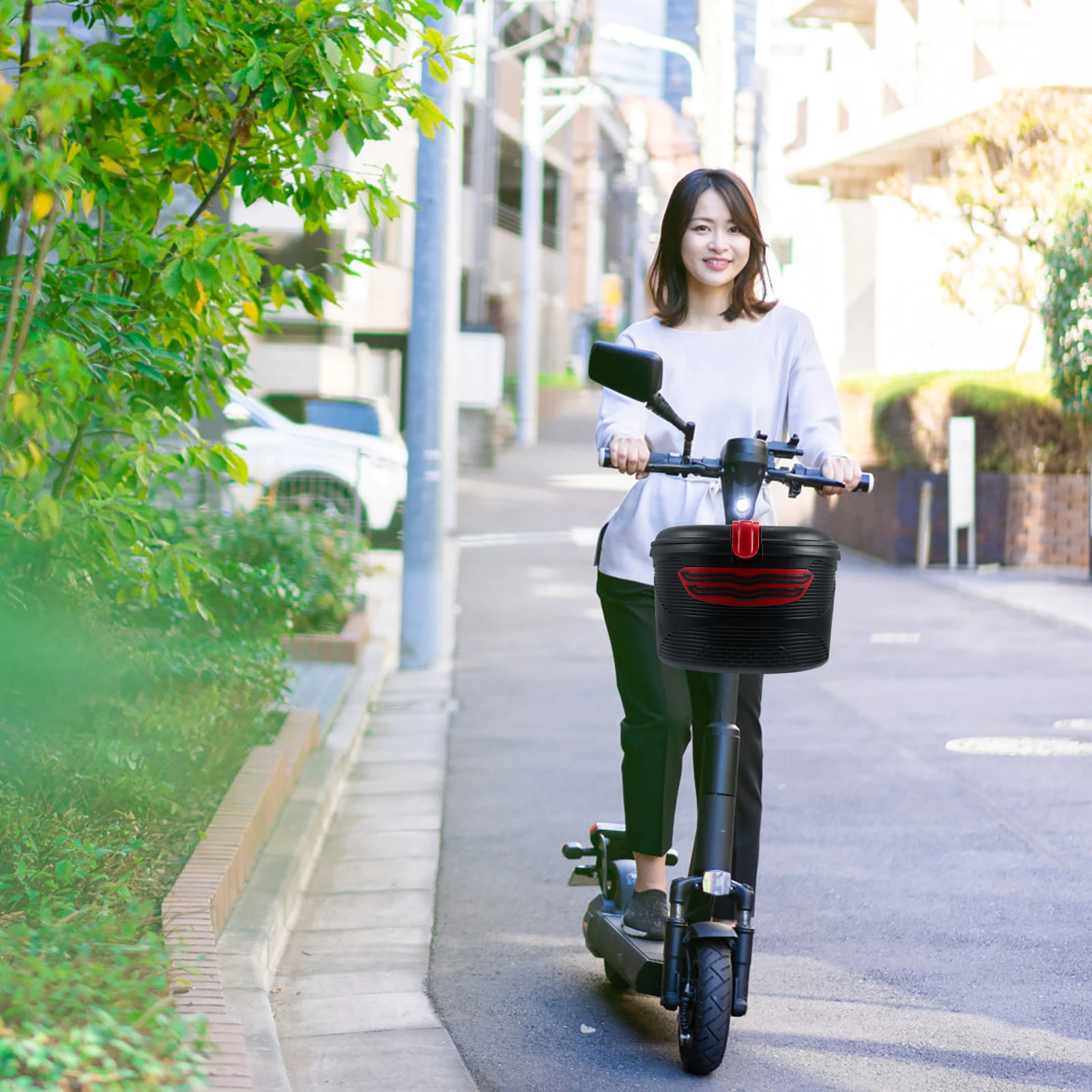 

Plastic Bike Front Frame Storage Basket With Lock Waterproof Large Capacity Red For Mountain Electric Bikes Cycling