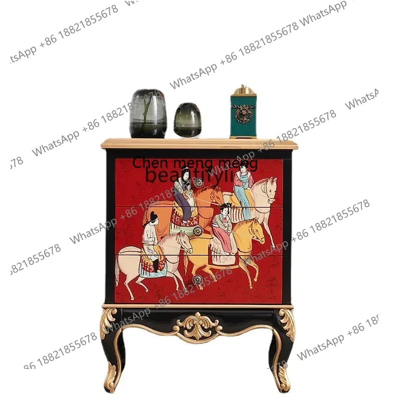 

zxS New Chinese Bedroom Painted Solid Wood Three Buckets Bedside Locker Sofa Storage Side Table Corner Table furniture