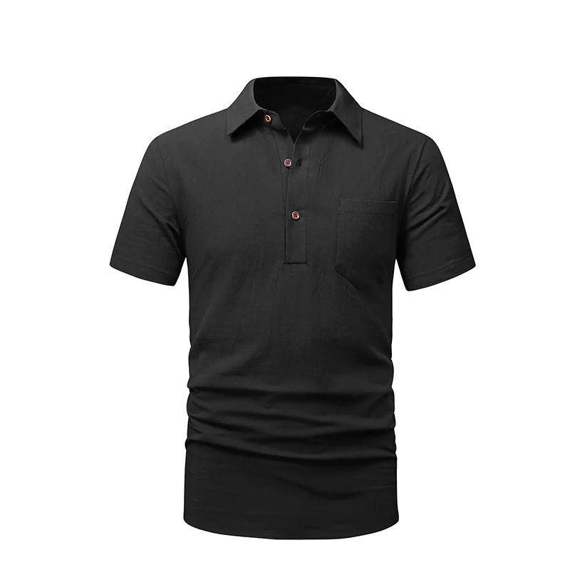 Chemise de plage à revers en coton et lin pour hommes, T-shirt à manches courtes, Poche unique, Respirant, Décontracté, LH130