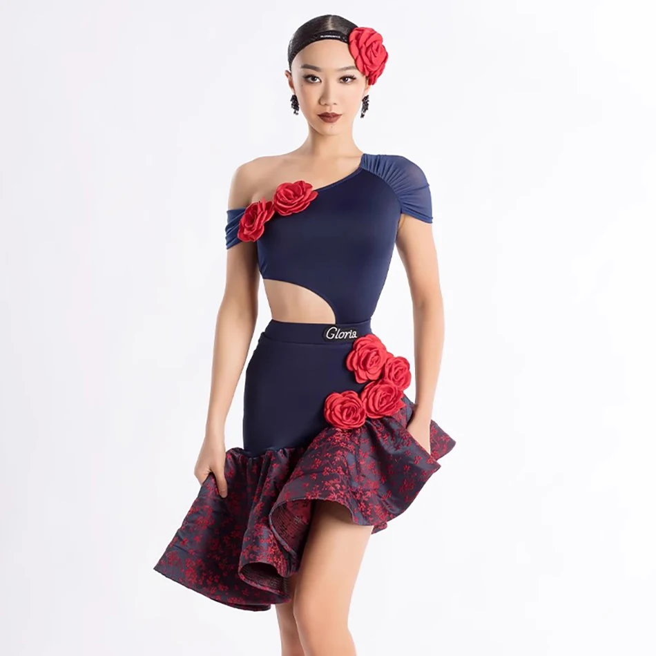 

Flower Tops Leopard Lotus Skirt Latin Dance Dress for Women Performance Belly Modern Dancing Dresses