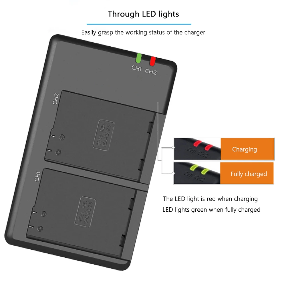 EN-EL25 EN-EL25a ENEL25 2000mAh Rechargeable Li-ion Battery with LED Charger for Nikon Z50 Z30 ZFC Mirrorless Digital Cameras