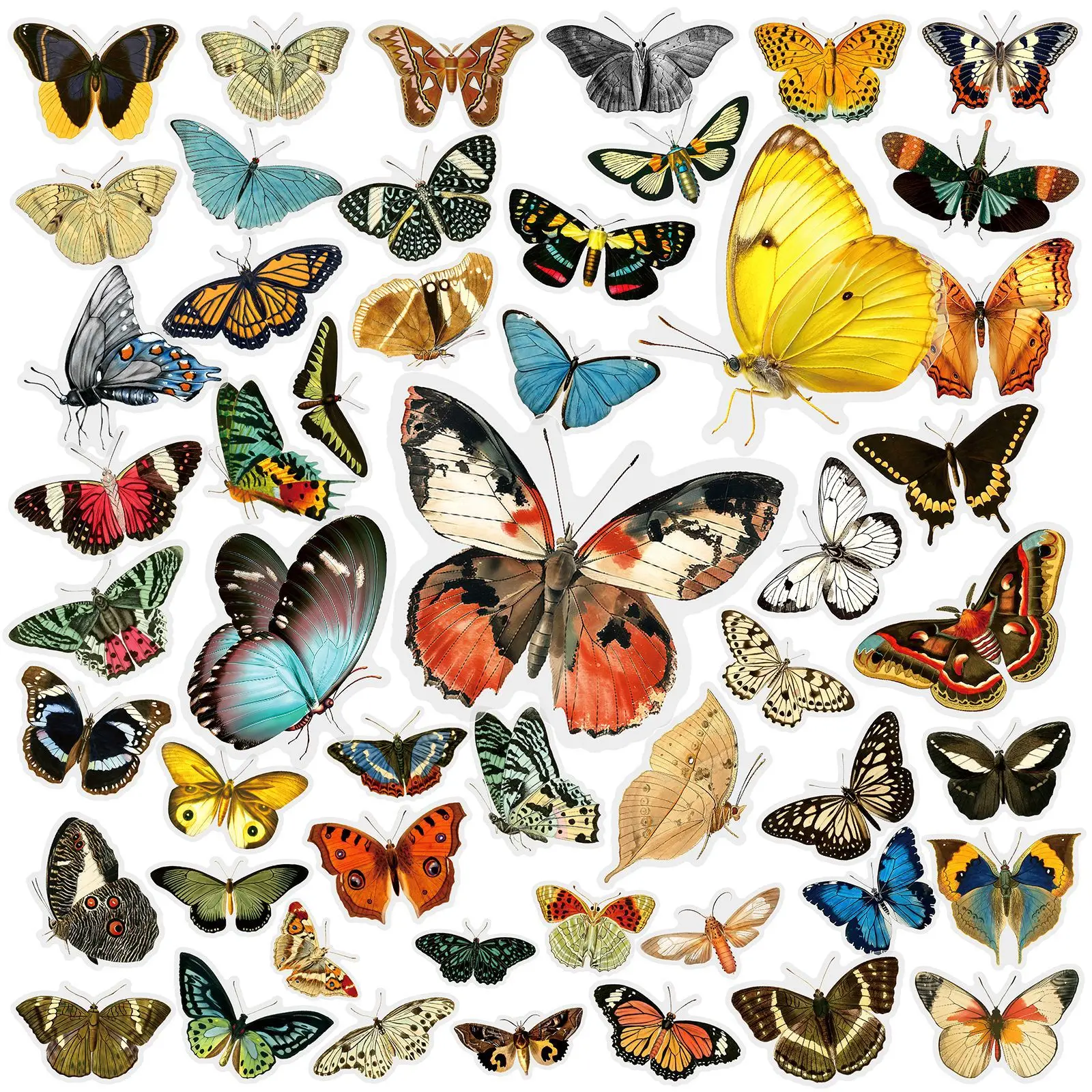 50 Stück bunte Schmetterlings-Graffiti-Aufkleber, Scrapbooking, Collagenmaterial, zum Dekorieren von Gitarrenrahmen, Wand, DIY, wasserfeste Aufkleber