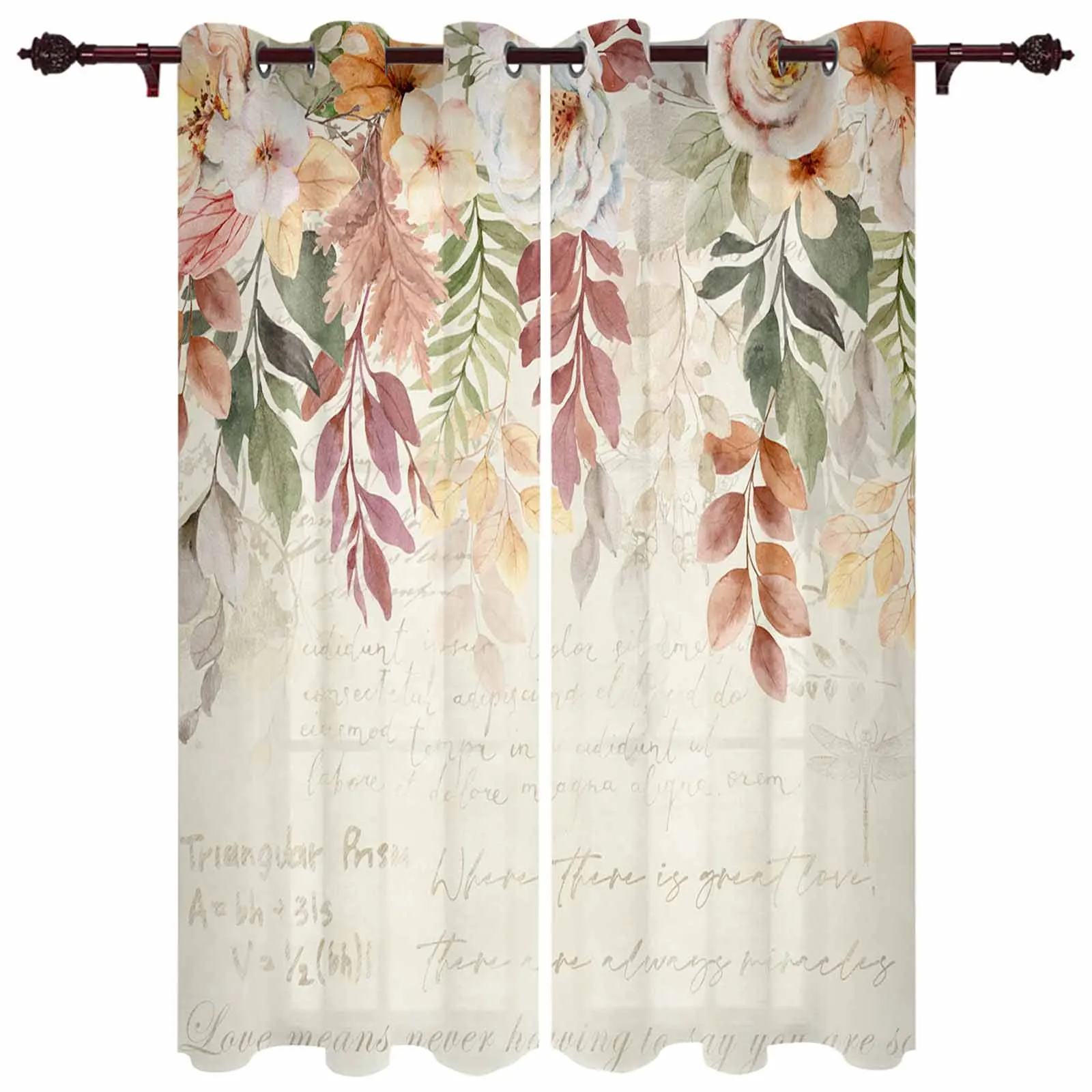 Autumn Thanksgiving Plant Leaves Flower Beige Letter Modern Hall Curtains for Living Room Bedroom Window Curtains Hotel Drapes