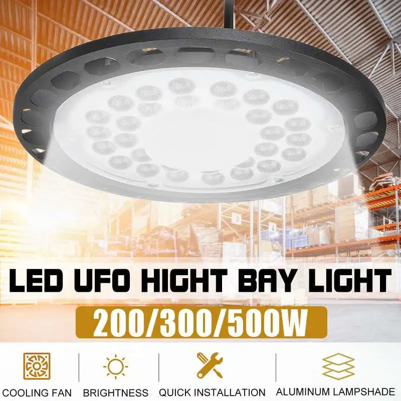 6500K 200W 300W 500W LED High Bay Light High Brightness Industrial Lighting Workshop Warehouse Garage LED Lamp AC180-260V