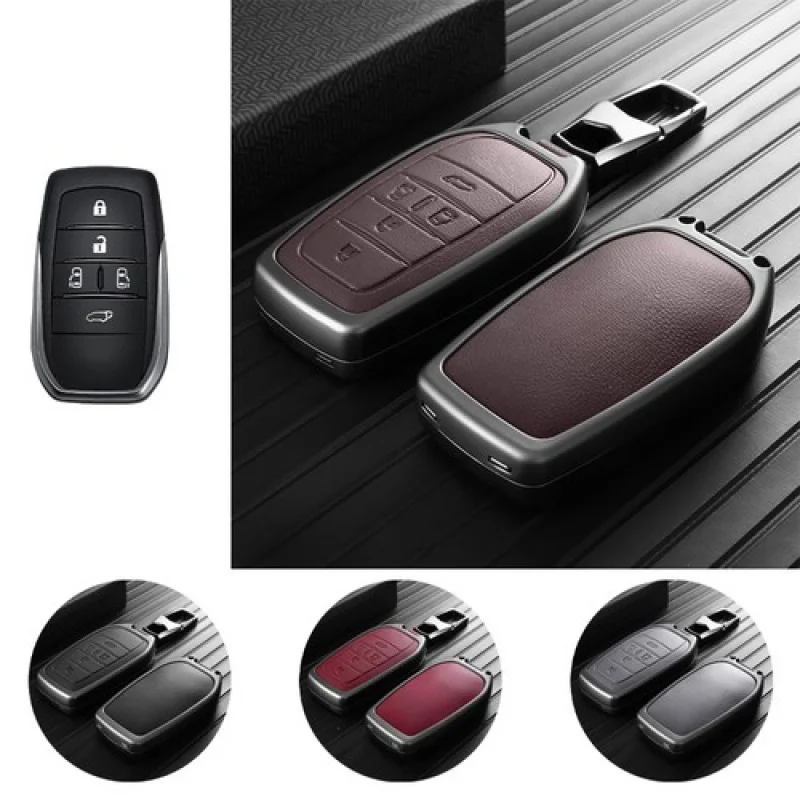 

A+ Zinc Alloy Leather Car Smart Key Fob Case Cover For Toyota Previa Alphard 2014+