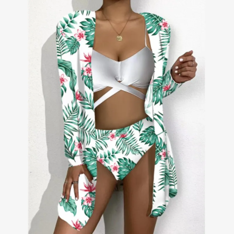 New net gauze three sets of sunscreen swimsuit digital print loose blouse foreign trade swimsuit