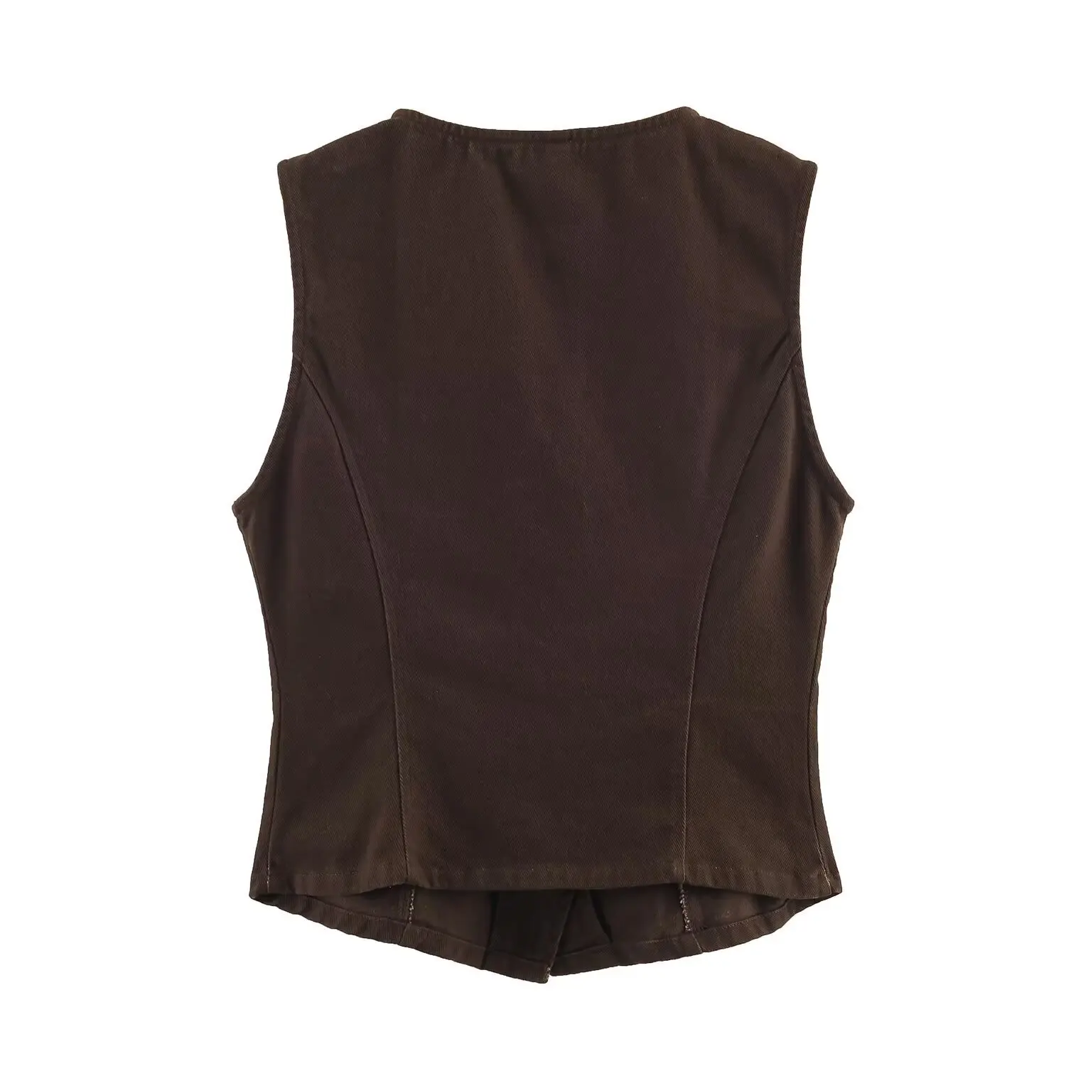 Maxdutti French Fashion Blogger Vintage Single Breasted Vest Top High Street Elegant Brown Minimalist Denim Vest Woman Clothing