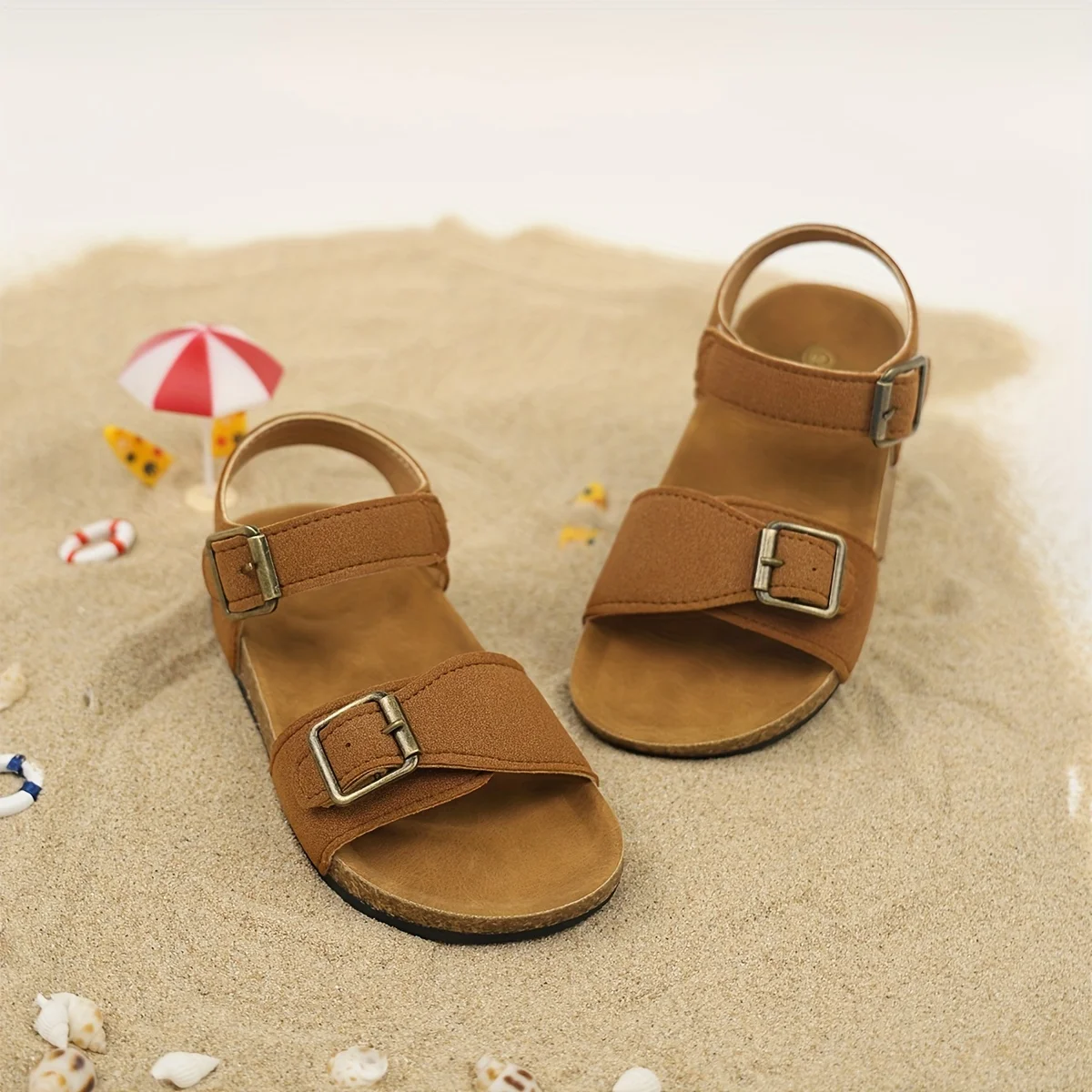 Breathable and Fashionable Soft-Soled Brown Beach Sandals for Boys and Girls, Flat-Soled Children's Shoes