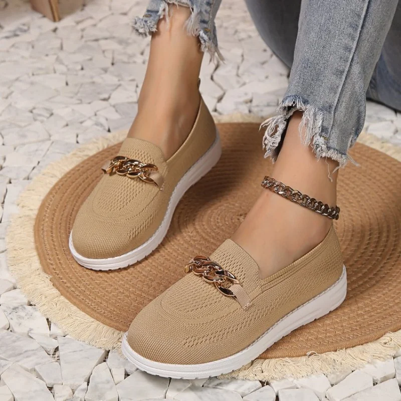 New fashion thick sole flying knitting soft sole single shoes women's slip-on knitted breathable loafers women's board shoes