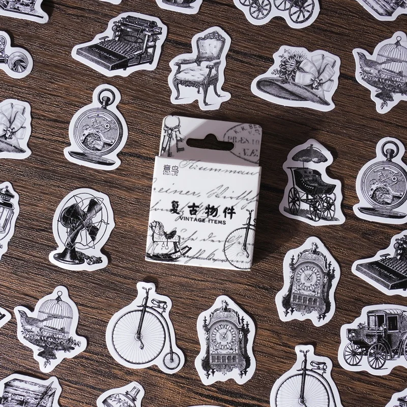 46 Pieces/box Retro Items Boxed Stickers Gifts Sealed Labels Diaries Greeting Cards Scrapbooks DIY Crafts