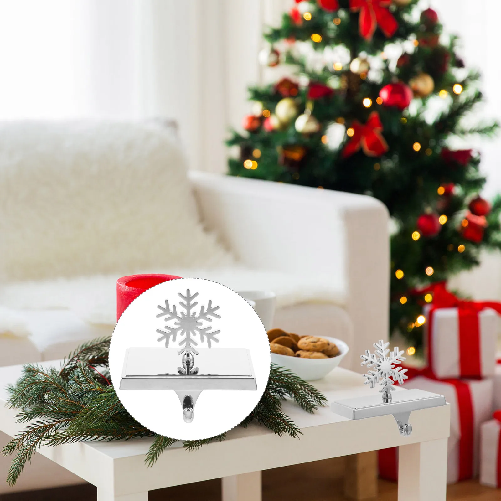 

Snowflake Sock Christmas Stockings Holder Festive Decor Fireplace Fireplace Stocking Hanger Mantle Bag Gift