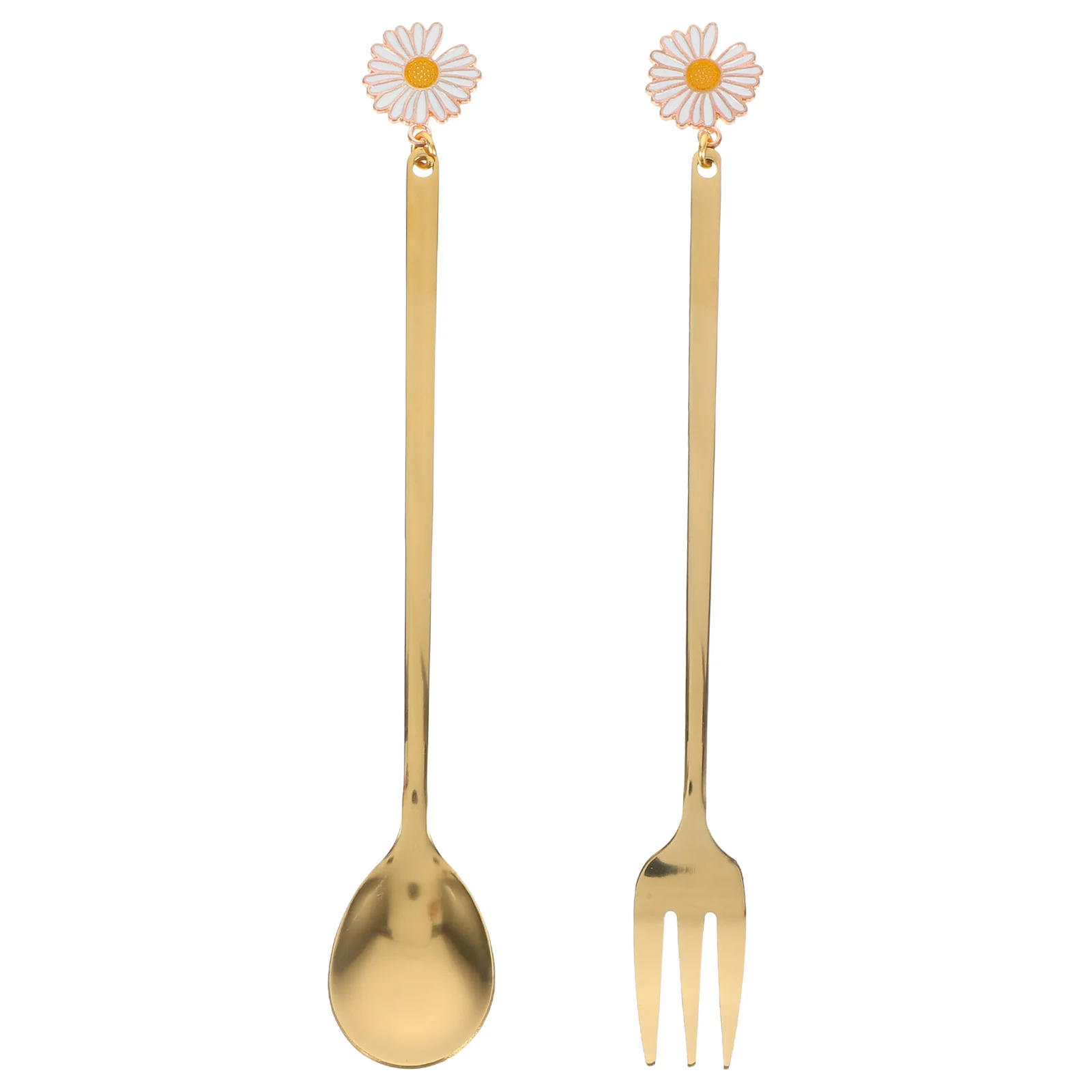 

2Pcs Stainless Steel Dessert Fork and Spoon Set Mini Coffee Tea Spoons Fruit Fork Cake Pastry Small Reusable Kitchen Utensils