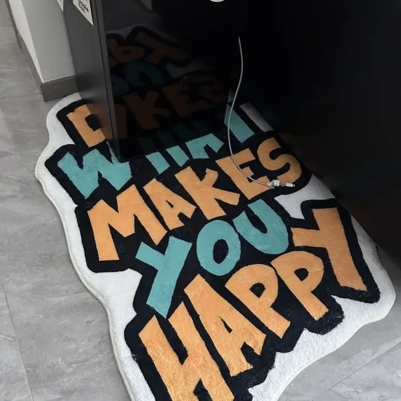 60x80cm Irregular Rug Faux Cashmere Plush Floor Mat Cartoon Letter Carpet Living Room Bedroom Gaming Room Cute Room Decor