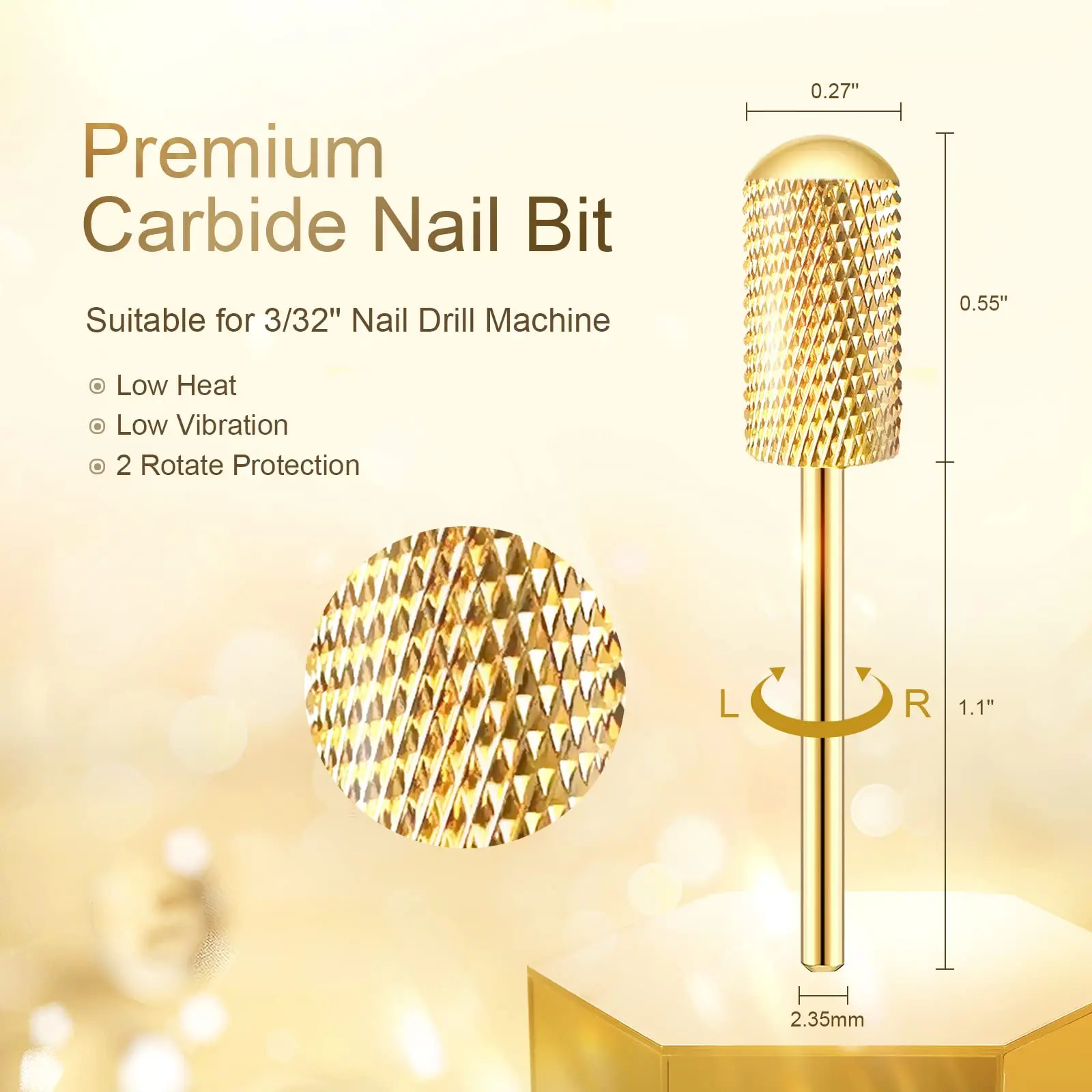 Veiligheid Nail Bit Carbide Gold Manicure Boor Ronde Top Grote Vat Hoofd Fit Voor 3/32 ''E-Bestand Elektrische dremel Boor Machine