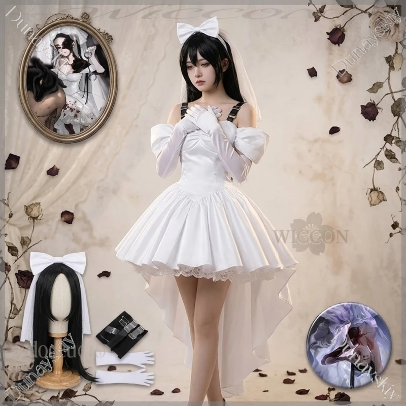 Halloween Horror White Bride Costume Sua Mask Badge 58mm Zombie Stage Cosplay Alien Stage Wedding Dress Lolita 3D Wig Halloween