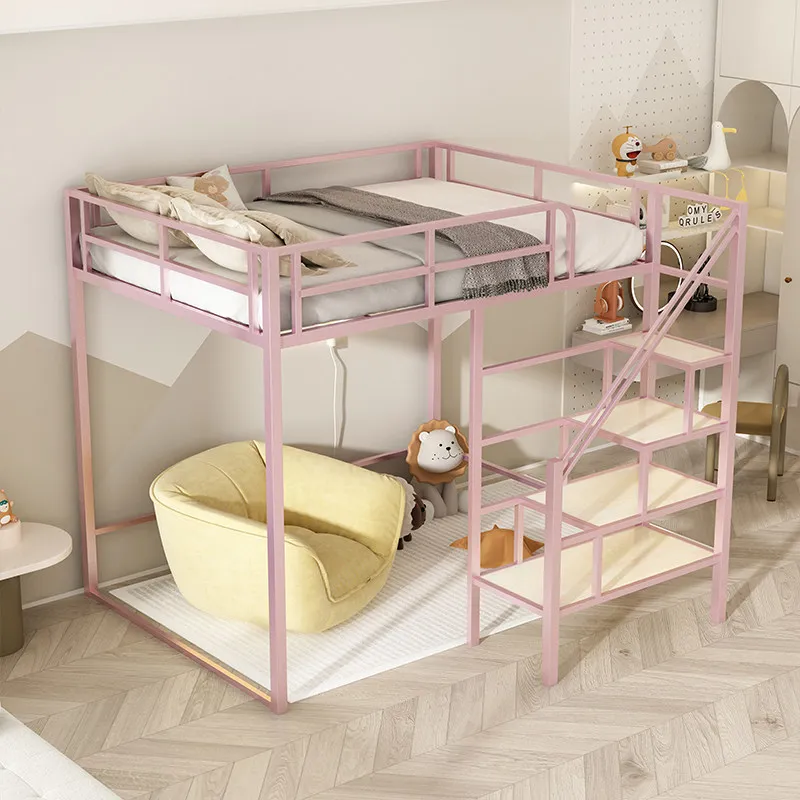 Wrought iron elevated bed empty single upper double-layer small apartment space-saving loft upper and lower bunk apartment high