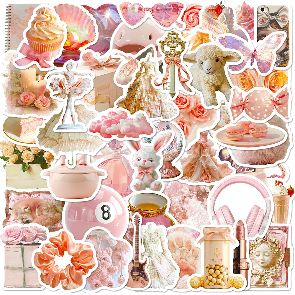 10/30/50pcs Cute Pink Ballet Style Aesthetic Stickers INS Graffiti Decals for Phone Stationery Suitcase Decoration Sticker Gift