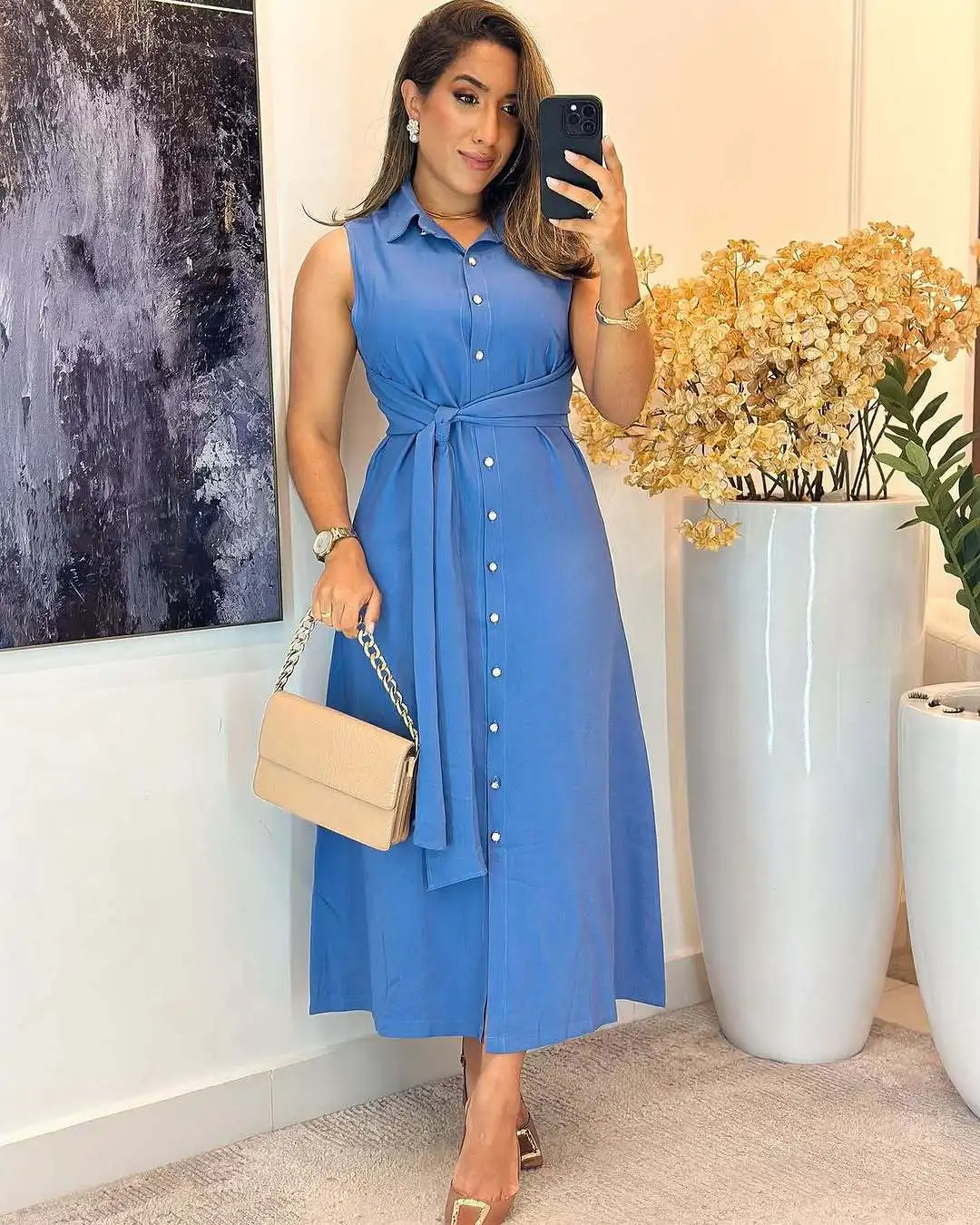 2025 moda feminina casual na moda cor sólida turn-down colarinho manga curta único breasted tornozelo comprimento camisa vestidos femininos