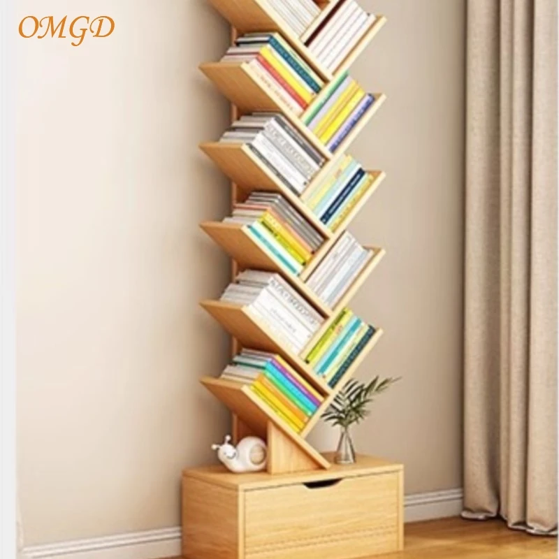 OMGD-Petite Bibliothèque Arbre Simple, Étagère au Sol, Bibliothèque Maison, Rangement Salon T1, Multicouche, Chambre Créative, Armoire Étroite