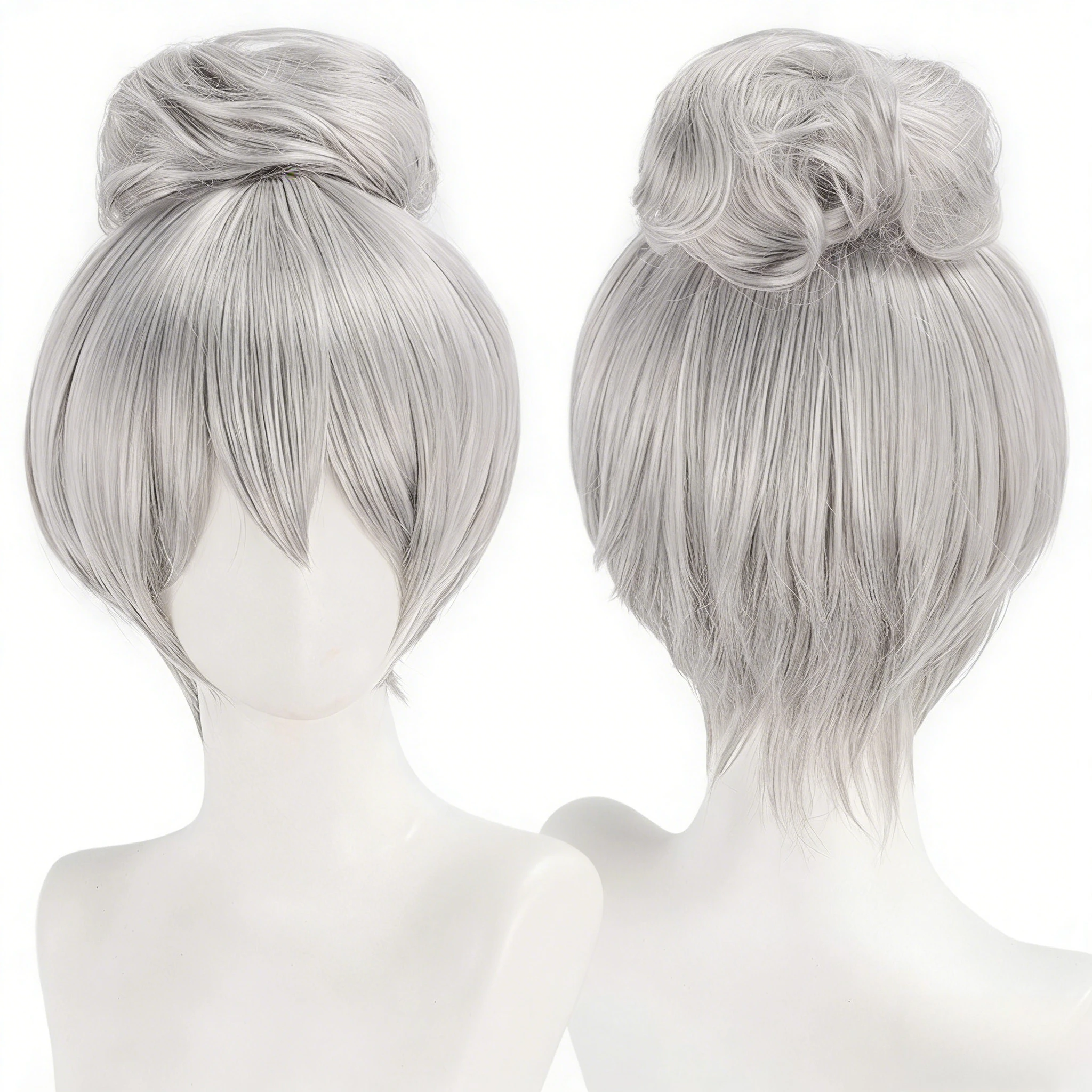 Judy Rabbit Cosplay Wig Woman Anime Movie Silver Hair with Bun Comic-con Stage Dress Up Wigs Carnival Party Costume Accessories