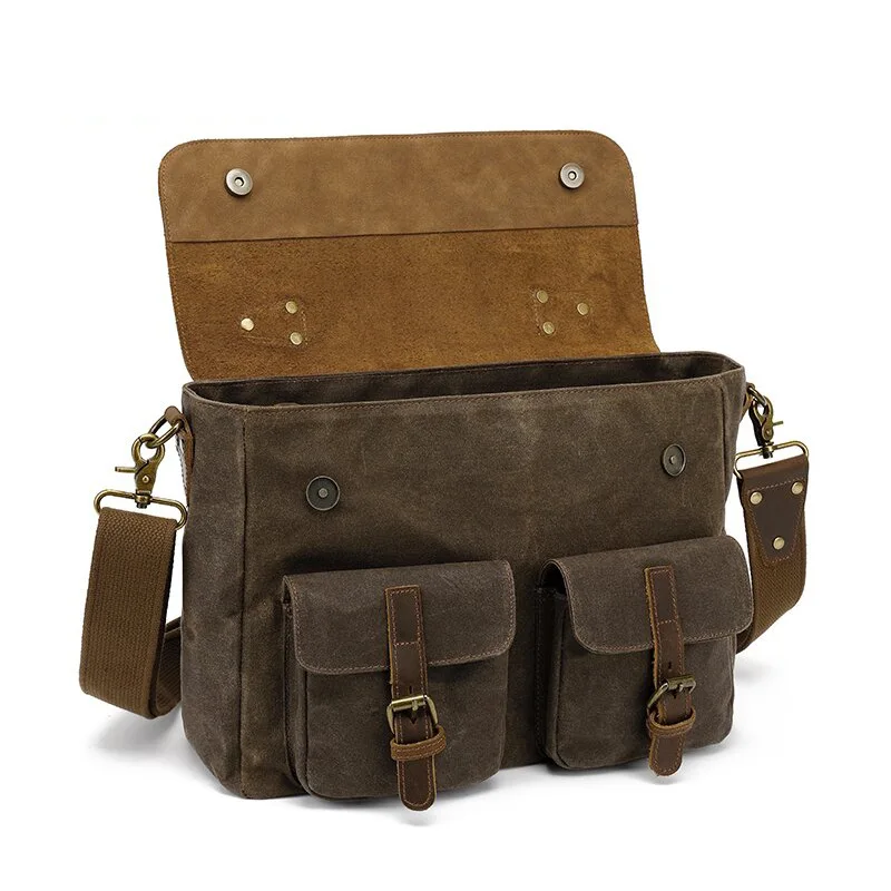 Chikage-maletín Vintage de gran capacidad para hombre, bolso sencillo de lona con cera al óleo para ordenador portátil, bolso de hombro impermeable de alta calidad