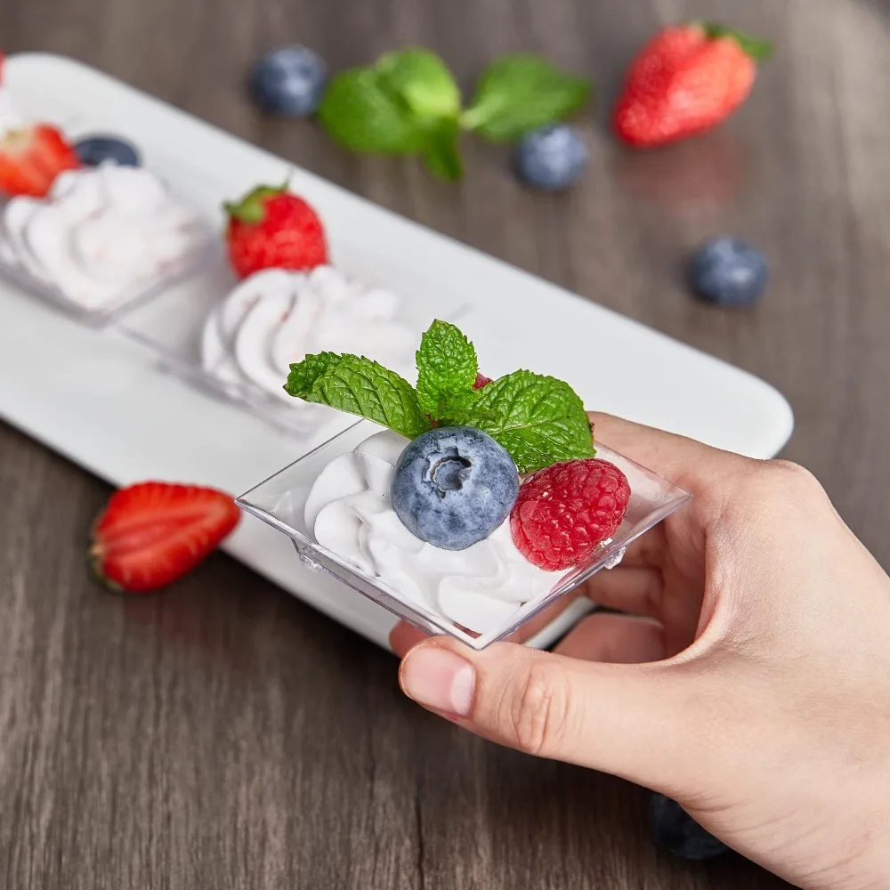50pcs Household Mini Square Dessert Tray Transparent Plastic Appetizer Plate Disposable Ice Cream Bowl Banquet
