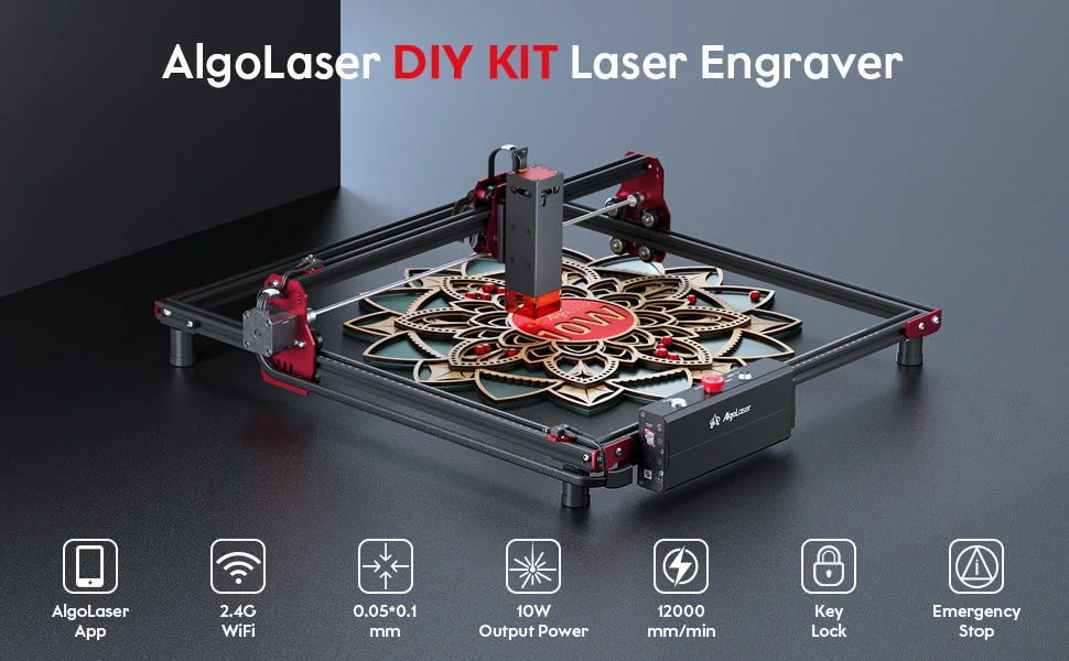 AlgoLaser Laser Engraver 2W 5W 10W 20W Output Laser Cutter Engraver for Wood and Metal /Emergency Stop Flame & Gyro Detectio