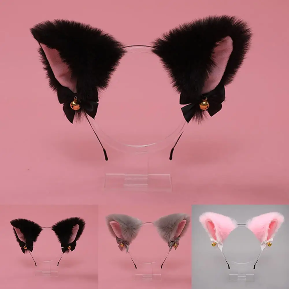 Fox Ear Hair Hoop Plush Cat Ears Bell Headband DIY Hair Accessories Sweet Head Hoop Soft Furry Hairbands Faux Fur Bandeau