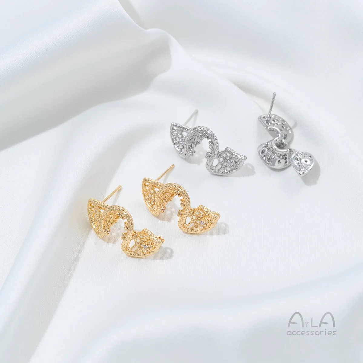 Gold Plated S-Curve Stud Inlaid with Hanging Loop DIY Minimalist Luxury Niche Design Handmade Dangle Earring Jewelry Findings