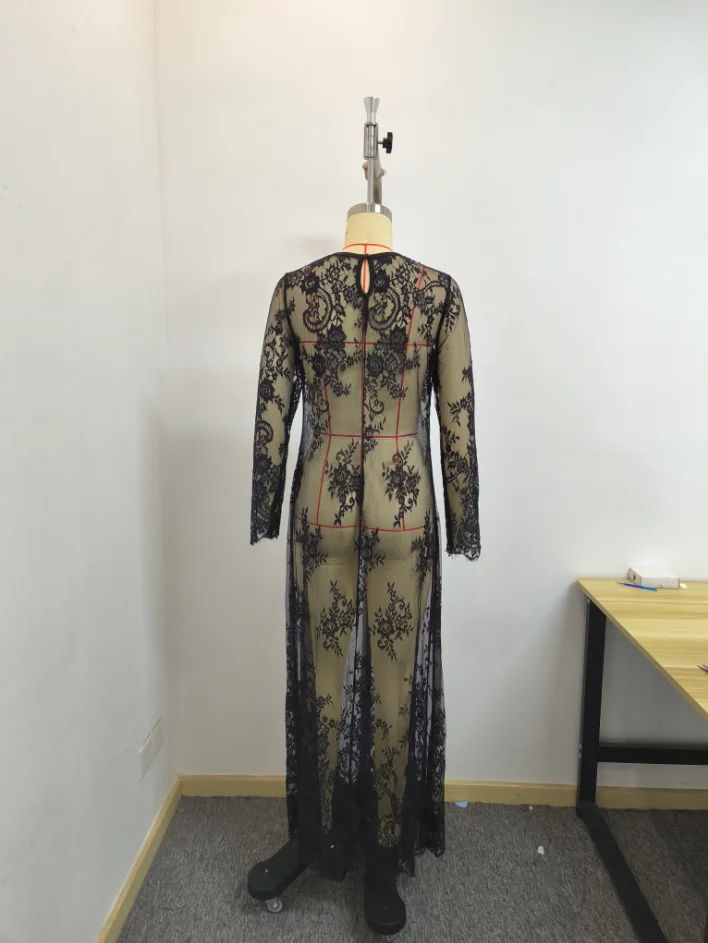 Modische, sexy Kleider mit langen Ärmeln und Spitze für Damen, elegantes Kleid mit Rundhalsausschnitt, gerades Kleid, Damen-Sommerkleider, Q7027. – Detail 11