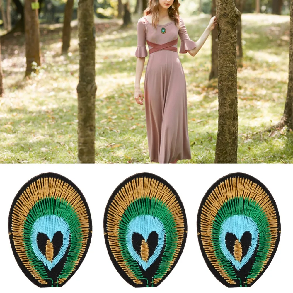 20pcs Peacock Feather Shape Embroidered Fabric Patches Sew On/Iron On Green Sew On Patch Applique Iron On Patch Applique