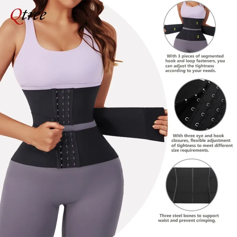 Qtree Waist Trainer Women Seamless Underbust Waist Corsets Cincher Slimming Belt Adjustable Workout Girdle Hourglass Body Shaper