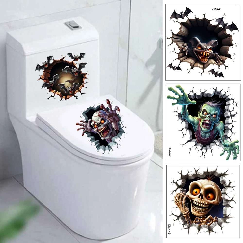 Cartoon Halloween Skull Horror Toilet Seat Grabber Sticker Cover Spider Self-adhesive Stickers Scary Horror Party DecorTopper