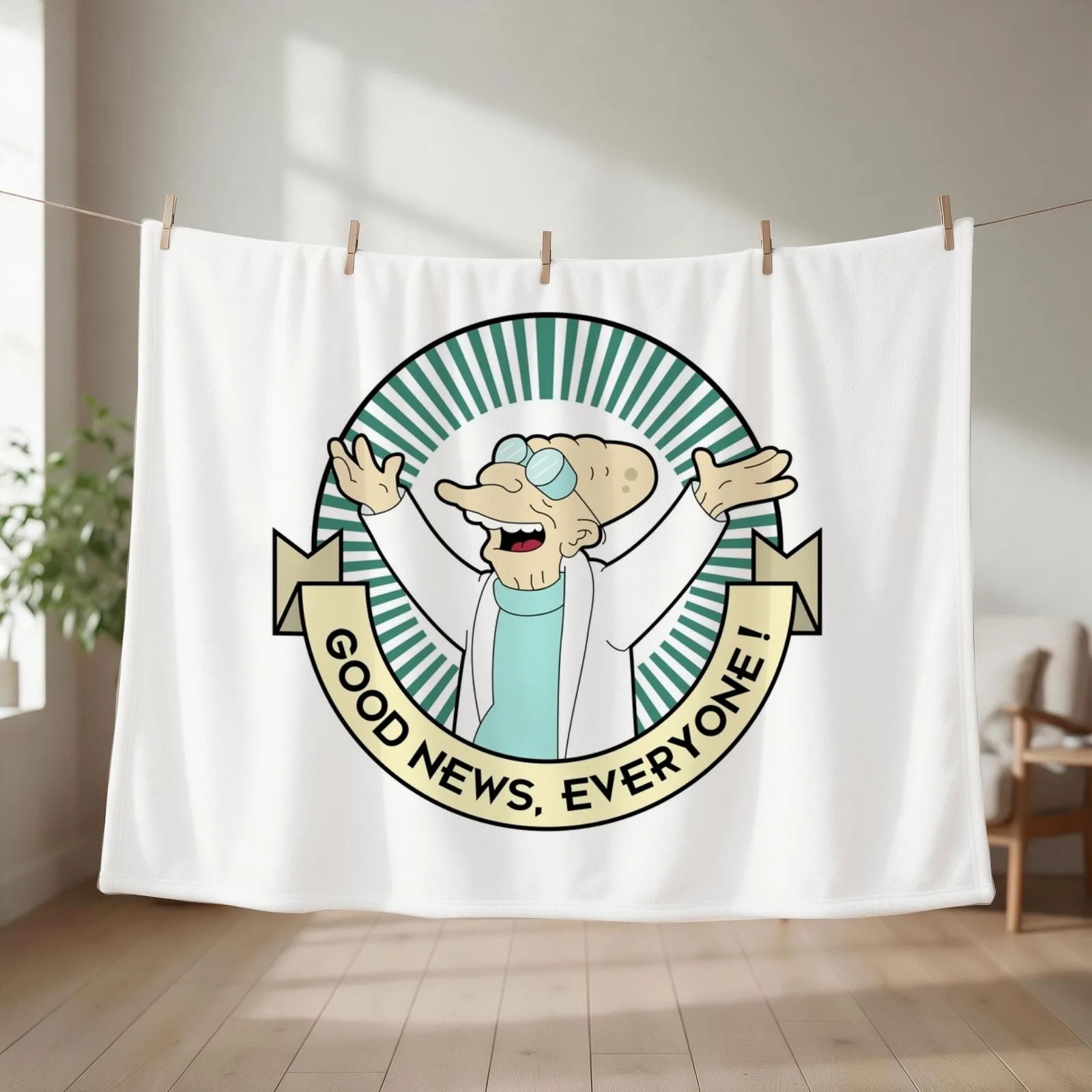 Professor Farnsworth - Good News Everyone! Throw Blanket couch cozy soft plush fuzzy picnic outdoor blanket