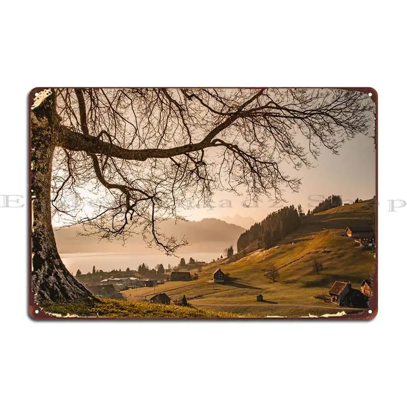 Sunrise In Switzerland Metal Sign PaintingHome Plaques Create Club Tin Sign Poster