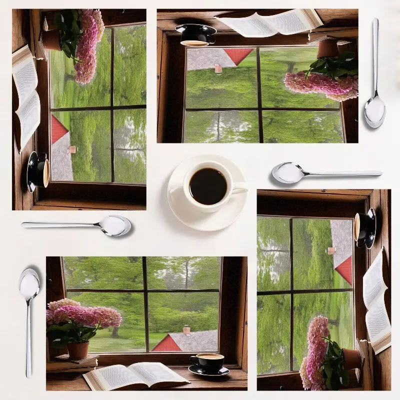 طقم مفرش طاولة مستطيل مكون من 4 قطع، تصميم زهور، سهل التنظيف، ديكور منزلي أنيق، مثالي لتناول الطعام والاحتفالات. #1