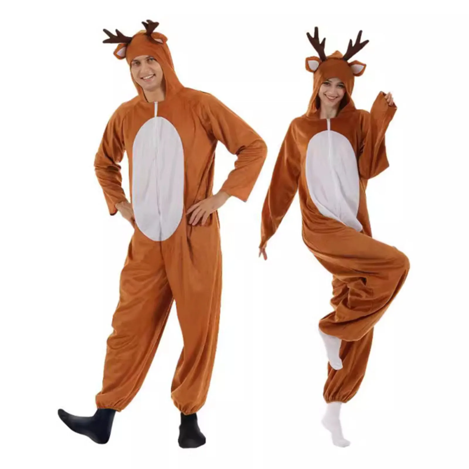 Costume de renne de noël unisexe pour adultes, tenues de Cosplay d'élan familial, pyjama d'animaux pour Couple, Costume de fête de carnaval