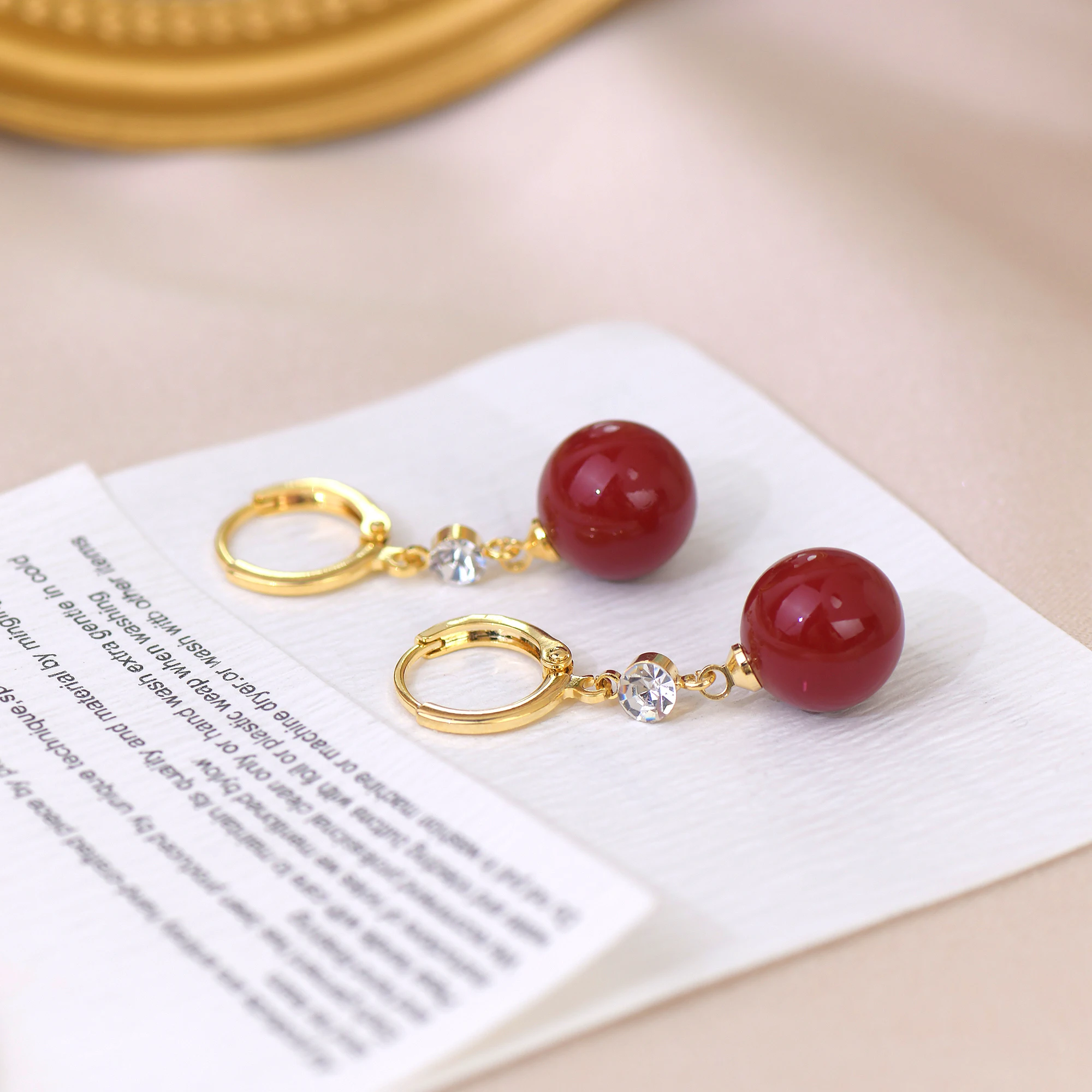 Small Design Earrings Delicate Red Bean Flash Zircon Quality Block 18k Gold Ear Button Net Red Acacia Bean Light Luxury Earring