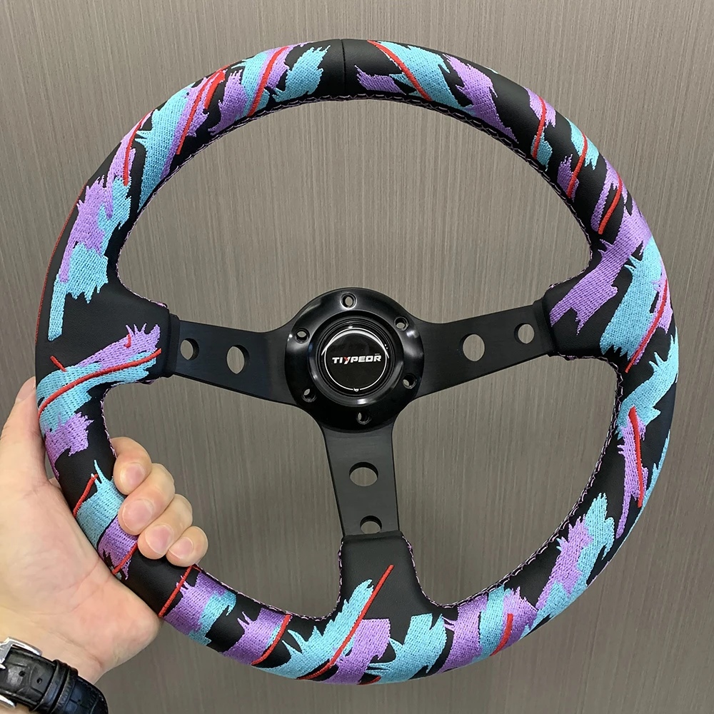 Tiypeor 330mm Racing Microfiber Leather Drift Sport Auto Steering Wheel