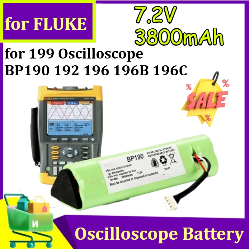 7.2V 3800mAh for FLUKE 199 Oscilloscope, BP190 192 Ni-MH Rechargeable Battery