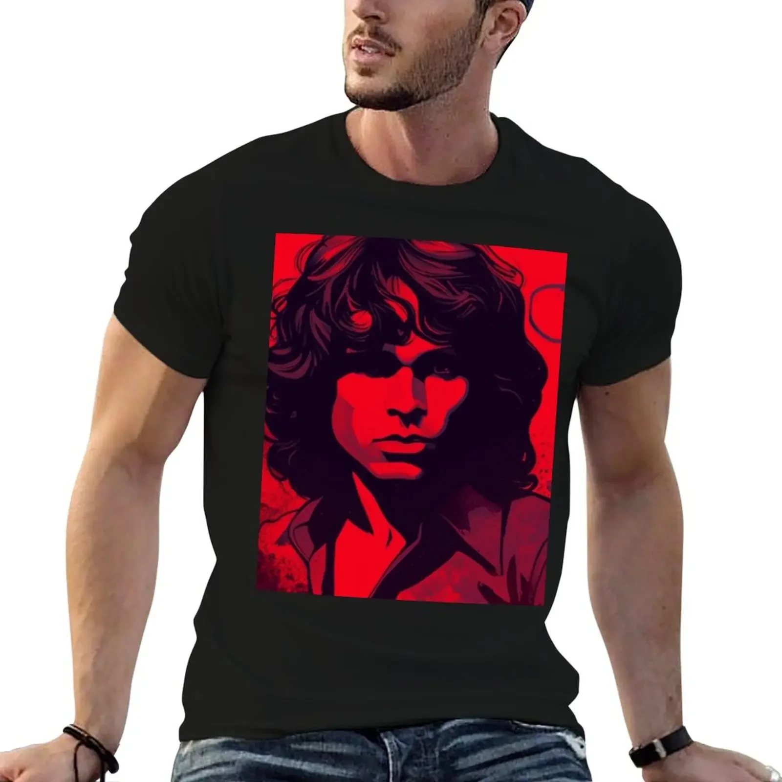 Jim Morrison Dark Red Artwork TheAmericanPoet T-Shirt aesthetic clothes kawaii clothes graphics mens vintage t shirts