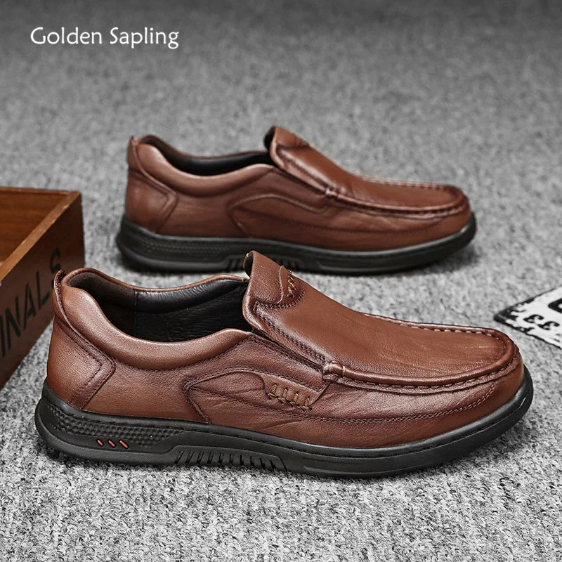 Golden Sapling Men's Casual Business Loafers Genuine Leather Shoes Dress Flats Platform Leisure Office Footwear Men Wedding Shoe