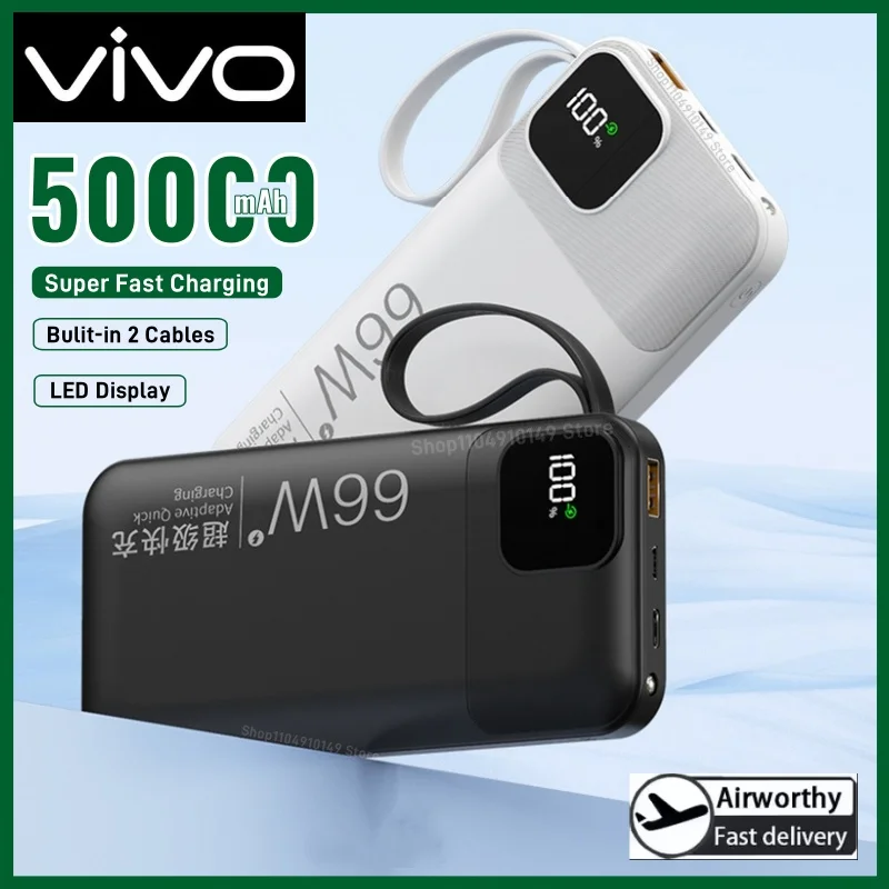 VIVO 50000 мАч PowerBank 66 Вт портативный внешний аккумулятор с быстрой зарядкой высокой емкости с кабелем для Iphone Xiaomi резервная батарея