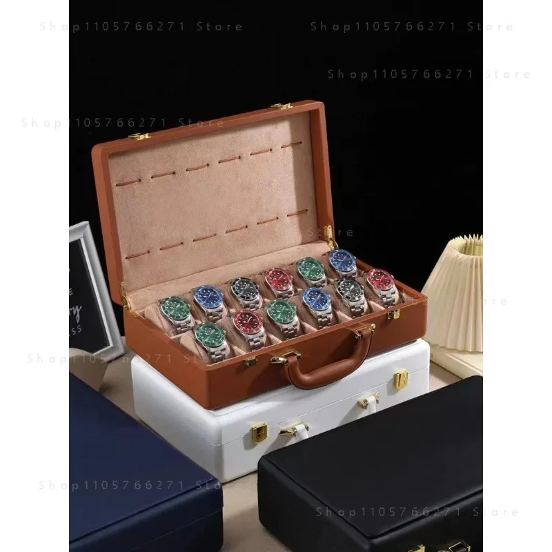 High-end leather watch storage box, portable suitcase, 12-slot watch display, jewelry collection packaging box, gift box