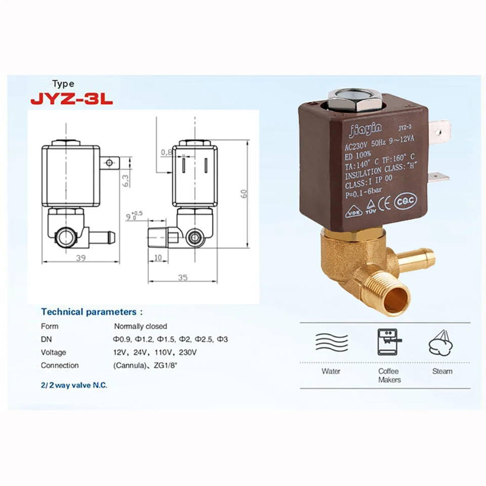 Jiayin JYZ-3 N/C 3 Way AC 230V G1/8' Brass Steam Generator Water