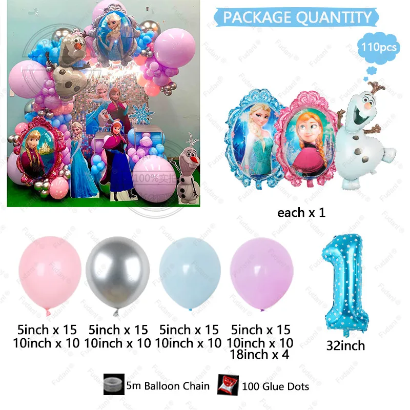 110pcs Disney Frozen Queen Elsa Anna Foil Balloons Arch Garland Kit Kids Birthday Baby Shower Party Decorations Air Globos Gifts