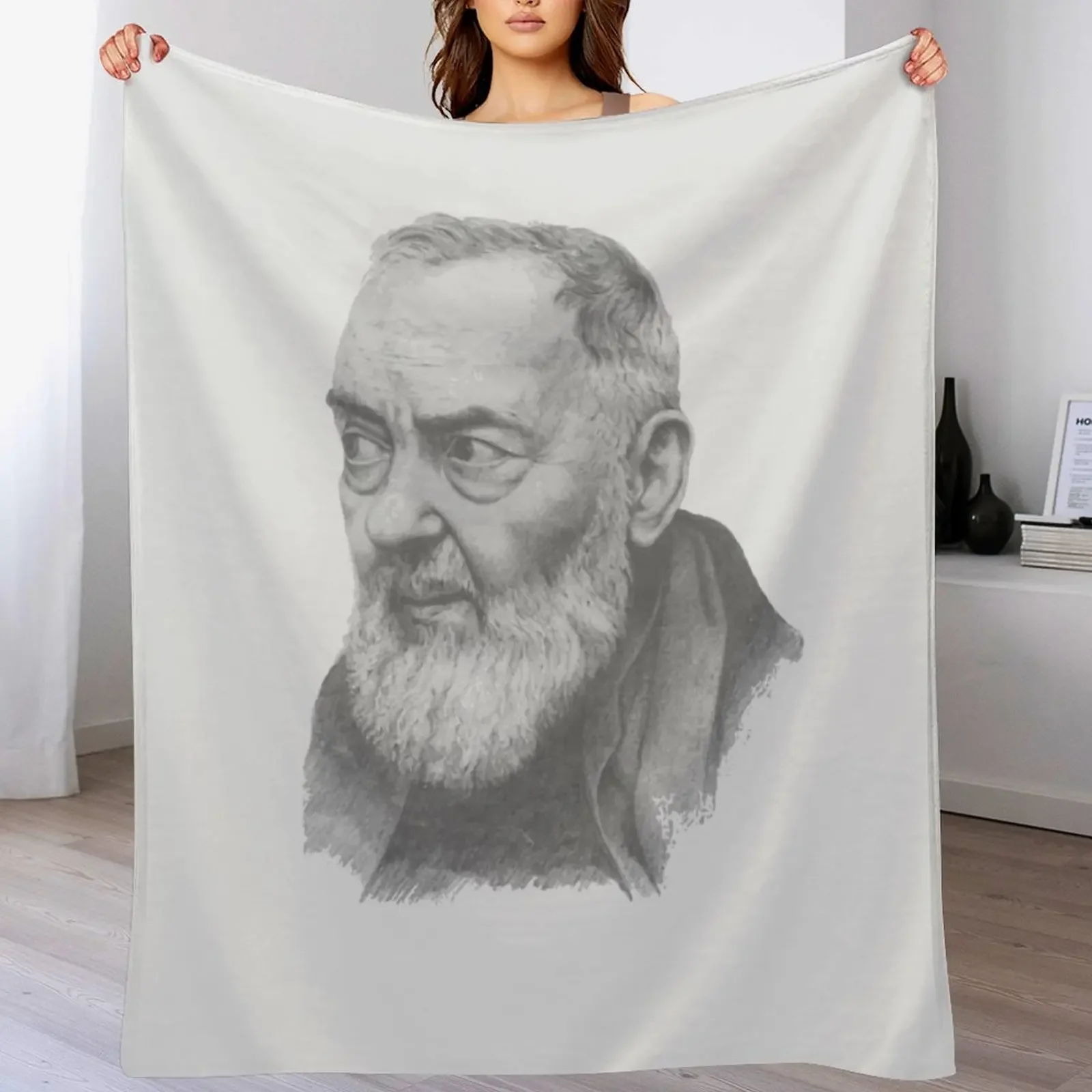 Saint Padre Pio Portrait Throw Blanket Compact Warm Blanket for Car Road Trip